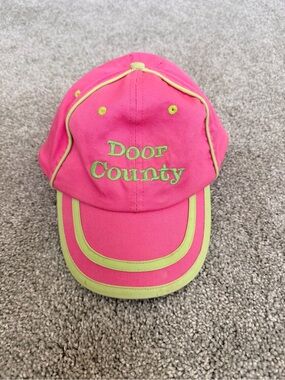 J Hats Children’s Cap “Door County” Pink and Neon Green Adjustable Using Velcro